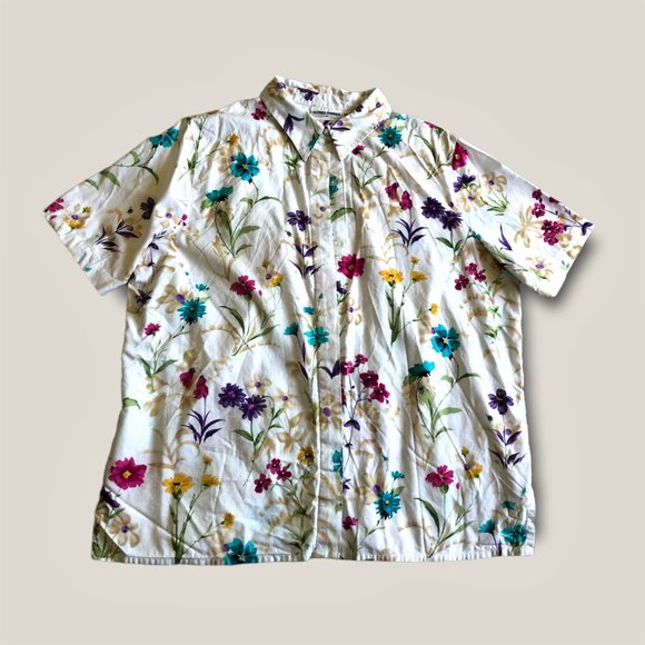 80s 90s Vintage Plus Size Alfred Dunner Floral Button Up Top size 18 - Picture 1 of 5